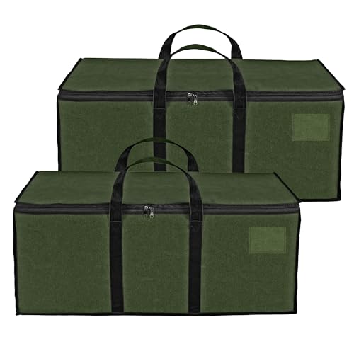 Image of Storite 2 Pack Multi-Purpose Heavy Duty Moisture Proof 81 Litres Canvas Super-Size Jumbo Underbed Storage Bag /Toys /Blankets /Stationery Paper /Clothes /Moving bags (87 x 26 x 36cm), ArmyGreen