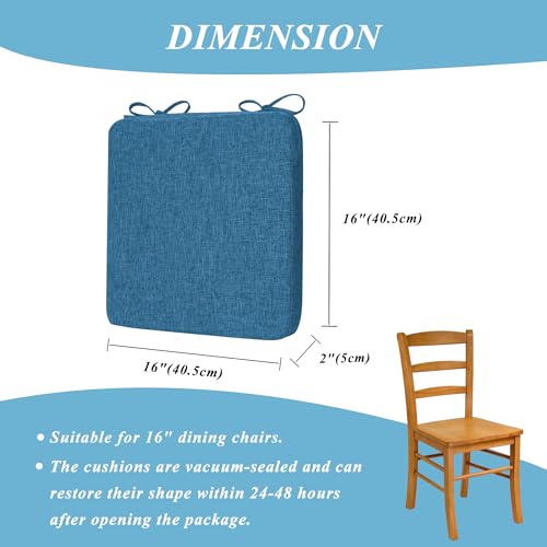 FlyGulls Square Kitchen Chair Cushions with Ties 2" Thick Seat Cushions for Dining Room Chairs Non Slip Chair Pads for Dining Chairs Set of 4 with Machine Washable Cover (40.5x40.5cm/16x16inch) Blue - Cosy Home Interiors FlyGulls Square Kitchen Chair Cushions with Ties 2" Thick Seat Cushions for Dining Room Chairs Non Slip Chair Pads for Dining Chairs Set of 4 with Machine Washable Cover (40.5x40.5cm/16x16inch) Blue - Image 4