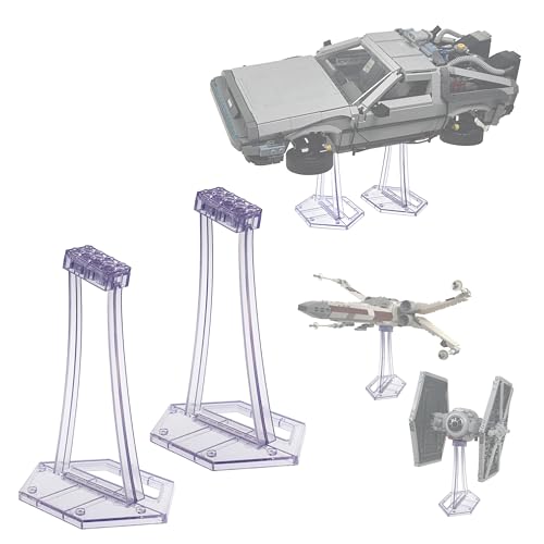 (2 Packs) Display Stands for LEGO 10300 Time Machine 75394 Imperial Star Destroyer 75389 75257 Millennium Falcon Single stand for X-Wing TIE etc Kits Angle Display Plastic Transparent Display Stands Brackets only.