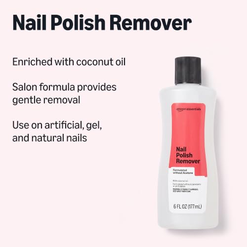 Image of Amazon Essentials Nail Polish Remover, Non-Acetone, With Coconut Oil, Formulated without Parabens or Phthalates, 6 Fl Oz