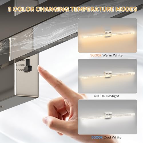 Image of L LOHAS LED 48-Inch Bathroom Vanity Light Bar Over Mirror, Nickel Modern Bathroom Light Fixtures with Marble Acrylic Shade, 3CCT Adjustable LED Vanity Lights for Living Room Wall