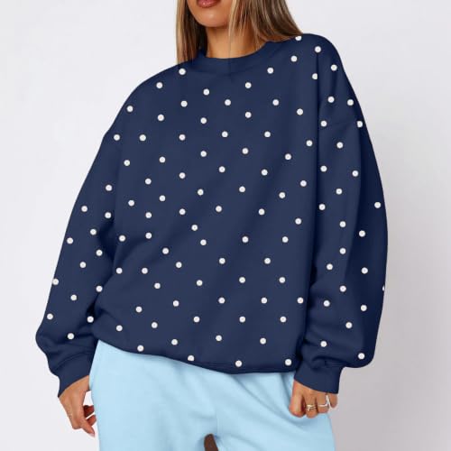 Jielayou Polka Dot Hoodie for Women Fleece Oversized Crewneck Pullover Tops - image 6