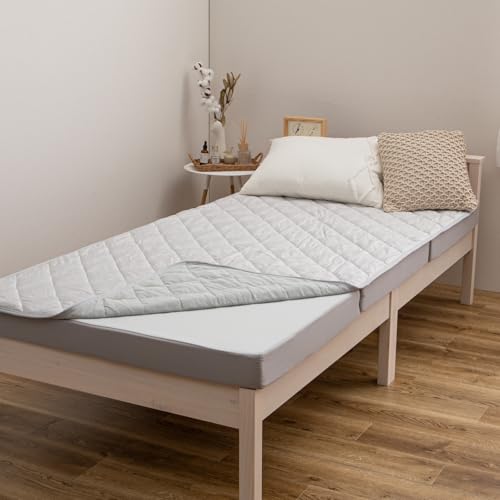 萩原 ズレない 敷きパッド ピターら 接触冷感 グレー ダブル 約140×200cm 実用新案取得 洗える ゴムバンドなし ひんやり 冷たい 夏用