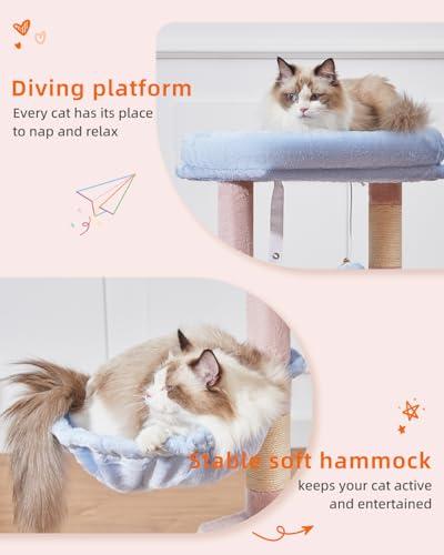 Image of Taoqimiao Cat Tree,38.2-Inch Cat Tower for Indoor Cats,Suitable for Kittens with Luxurious cat condo with Adjustable Baskets and Luxurious Perch MS029SPB Pink and Blue