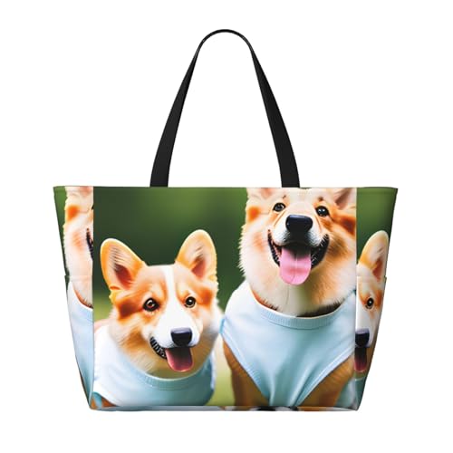 Wearing Clothes Corgi Dogs Print Large Gym Tote Carry On Bag With Wet Compartment For Travel2