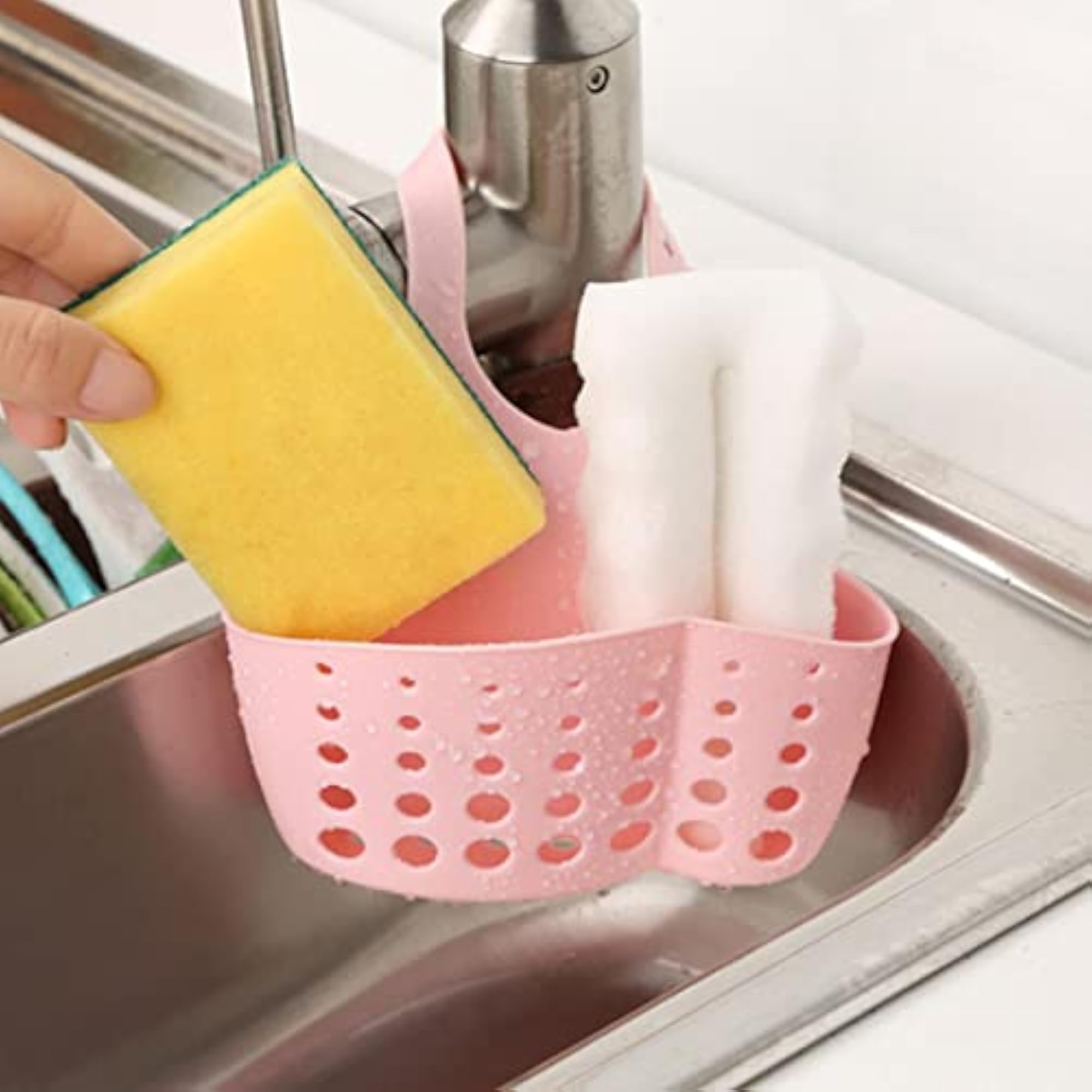 Kitchen Sink Corner Hanging Drain Rack with Adjustable Button, Grey