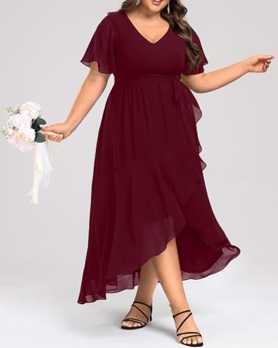 Womens Plus Size Long Dress Chiffon High Low Split Ruffle Evening Bridesmaid Wedding Guest Formal Maxi Dresses4