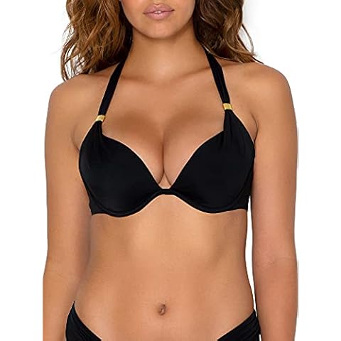 Smart & Sexy Women's Swim Secret Mega Push-up Halter Bikini Top, Black Hue, 36B Cover