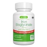High Absorption Chelated Iron Bisglycinate 20mg with Vitamin C, Gentle Iron, Targeted Release, One D