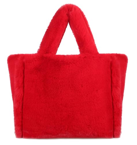 Image of Tote Bag large Shoulder Bag Fleece Faux Fur Hobo Tote Bag Handbag Retro Bag Solid Color Big Purse