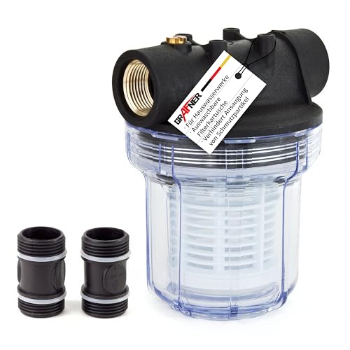 Grafner Vorfilter für Hauswasserwerke und Gartenpumpen mit Filtereinsatz platzsparende Ausführung 1 IG und 2x 1 AG Adapter 5 5 bar 3000 l/h Filter Pumpe