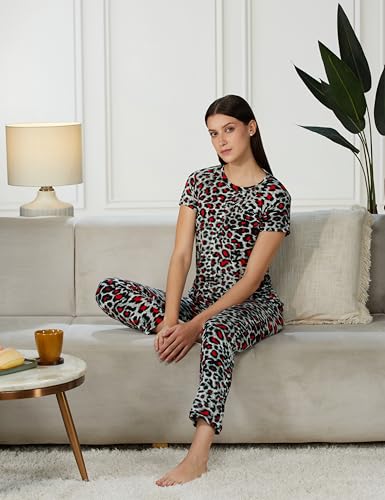 Image of Women's Pure Cotton Top & Pyjama Set - Printed Nightwear and Loungewear, Comfortable Night Suit for Sleep and Relaxation