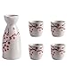 Zestaw Sake, 5-częściowy zestaw Sake, zestaw japońskich kieliszków do wina, wzór podszkliwny z uroczym kwiatem śliwy, zawiera 1 szt. dzbanek do sake, 4 szt. kubków do sake, do zimnej/ciepłej/gorącej
