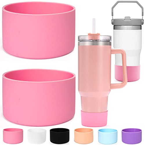 2Pcs Silicone Boot for Stanley Quencher 40 oz 30 oz Tumbler with Handle & Stanley IceFlow 20oz 30oz, Protective Water Bottle Bottom Sleeve Cover Compatible with Stanley Tumbler (Pink)