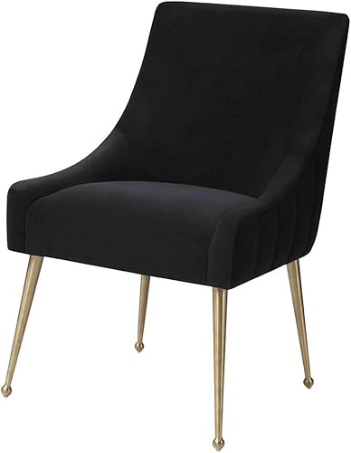 MEXIYA Irina Dining Chair Modern Black Grey Easy Clean Velvet Upholstered Side Chair with Brushed Gold Leg