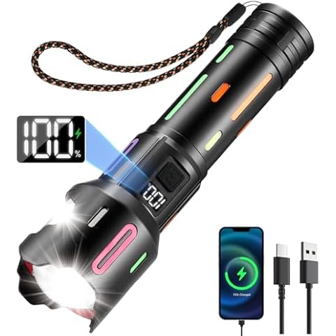 jiaao Rechargeable Flashlight 1000LM High Lumens LED Flashlight with 5 Modes, IPX4 Waterproof, Adjustable Focus, Powerful Flashlights for Camping, Home Use, Outage, Patrol, Walking Dog, Hiking, Gift Cover