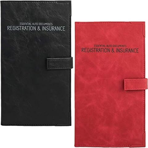PlusXpres Auto Insurance and Registration Card Holder - Vehicle Glove Box Document Organizer - Car Essential Paperwork Holder for DMV, AAA, Contact Information Cards - BLACK + RED BUNDLE Cover