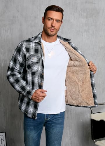 Men's Sherpa Lined Cotton Flannel Shirt Jacket Button Down Long Sleeve Fleece Jacket for Men4