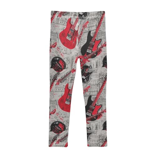 Grey Notes Vintage Red Black Electric Guitar Girls Leggings Kids Yoga Pants Dance Active Tights 4T2