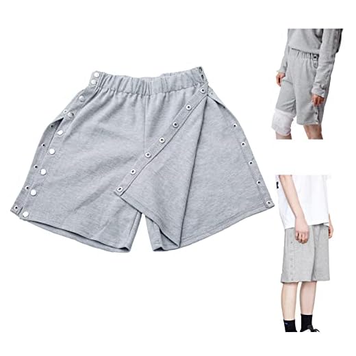 Beatvive Unisex Post Surgery Tearaway Shorts & Rehab Pants with Snap Closure, Convenient and Quick (Grey, XL)