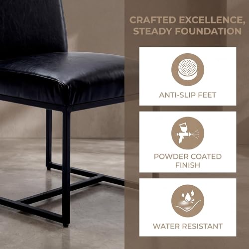 Image of HNY Modern Dining Chairs Set of 6, Upholstered Leather Dining Room Chairs with Ergonomic Back & Metal Frame for Home, Kitchen, Apartment, Black