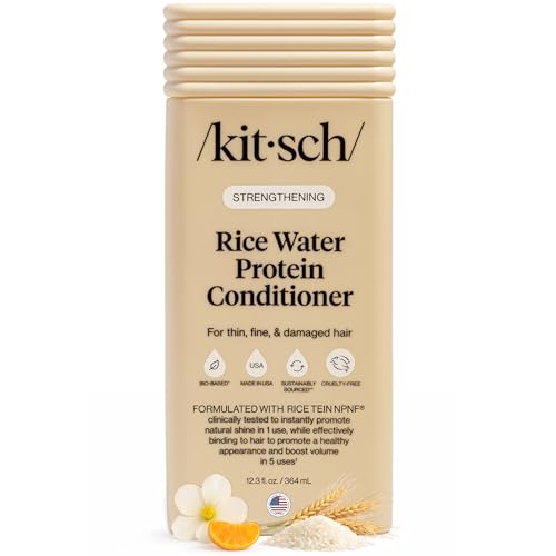Kitsch Strengthening Rice Water Protein Conditioner for Women & Men – Hair Care for Thin, Fine & Damaged Hair, Boosts Shine & Volume – Paraben, Phthalates & Silicone Free, Made in USA - 12.3 oz