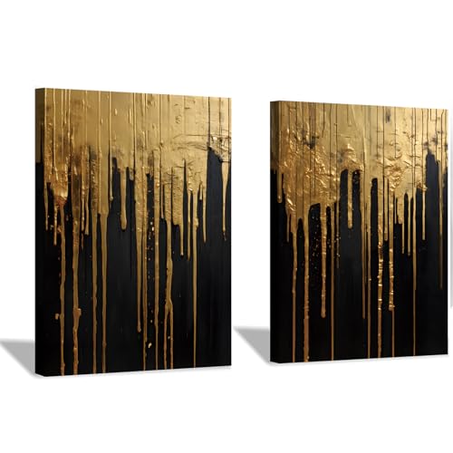 Tevenuktla Black Gold Canvas Wall Art Modern Abstract Prints Black