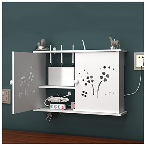 YRRA Home Caja Router WiFi, Pared Estante de Almacenamiento de Router, Caja de Almacenamiento para Cable y Router WiFi Multimedia Set-Top Box,Blanco,A Cover