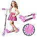 Caroma Scooter Roller Kinder - Big Wheel Foldable Kick Scooters für Mädchen und Jungen über 3 Jahren, weiches Schieben, Verstellbarer Griff, Roller mit LED Light Up PU-Rädern (Rose)
