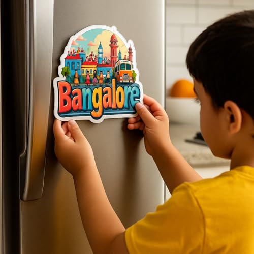 Image of Naxon Bangalore City Theme Souvenir Wooden Fridge Magnet for Refrigerator - Printed Fridge Magnet for Kitchen & Home Decor | Perfect Souvenir Gift | Size 3x3 in | Pack of 1