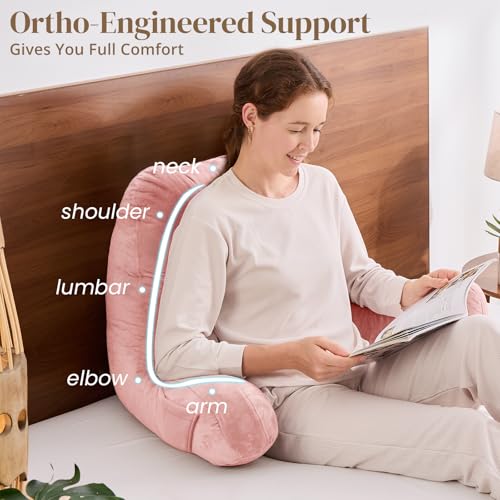 Image of Sasttie Reading Pillow for Bed, Back Pillow for Sitting Up, Peach Pink