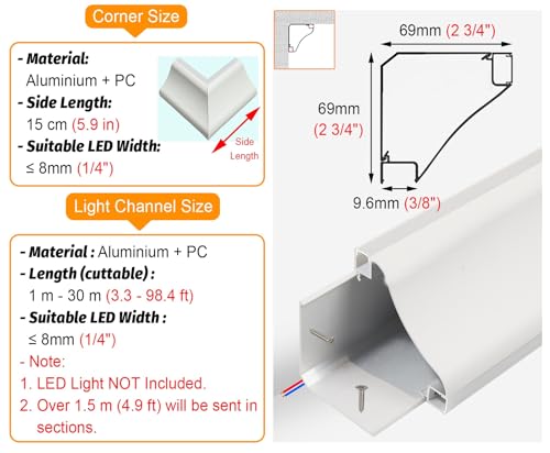 Profilé diffuseur LED aluminium blanc 130 cm pour éclairage de plafond - 5
