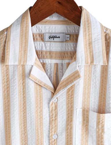 Image of VATPAVE Mens Striped Summer Shirt Casual Button Down Short Sleeve Beach Shirts Cotton Shirts for Men
