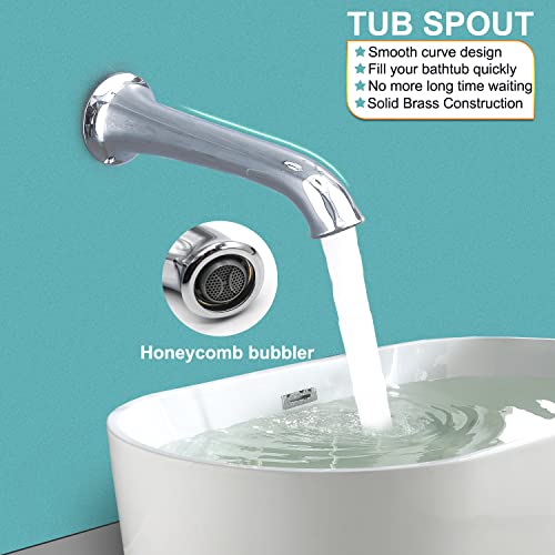 Enga Non Diverter 8.6 Inch Tub Spout Faucet Chrome Wall Mount High Flow Filler No Splash Design, Brass Bathtub Spout For Bathroom #TOP2