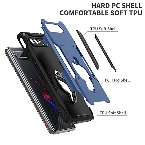 Image of MME Case for ASUS ROG Phone 5 /5s Casing Air Trigger Compatible Military Grade Drop Protection with Built in Kickstand, Camera Protectors and Dust Plugs with 9D Tempered Glass (Blue)