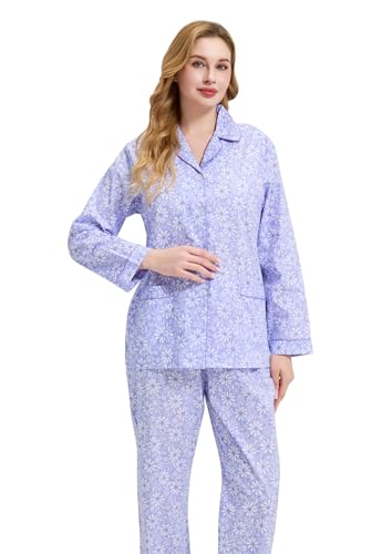 Image of GLOBAL Women Cotton Pajamas Long Sleeve PJs Button Down Sleepwear S-3XL