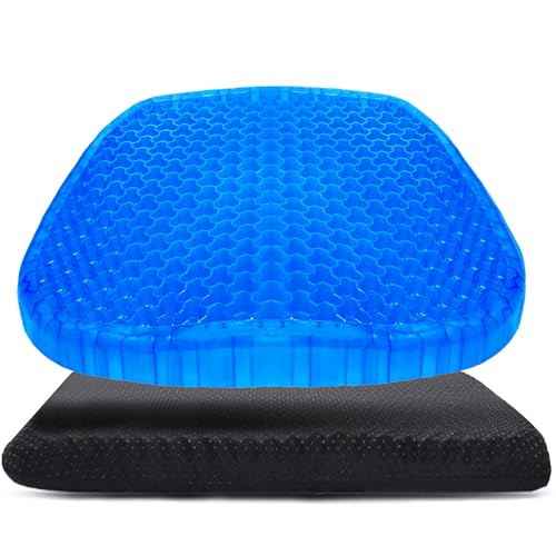 Gel Seat Cushion with Cover, Double Thick Egg Seat Cushion Cool Breathable Lumbar Support Chair Cushion Large Size Chair Gel Cushion for Car/Office/Home/Wheelchair (Light Blue)