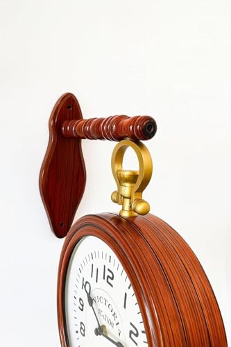 Image of Vintage Double-Sided Wall Clock, Antique Victorian Hanging Clock with Bracket, Silent Quartz Movement, Roman Numerals, Rustic Farmhouse Decor for Home & Office (Brass Antique)