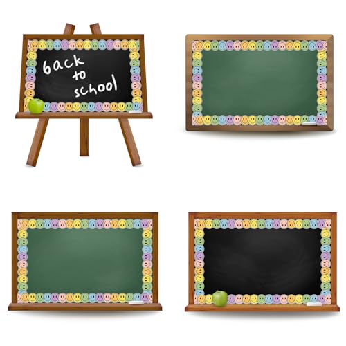 Image of Whaline 32.8 Ft Boho Happy Face Bulletin Board Border Pastel Color Smile Face Die Cut Trim Border Roll for Classroom Chalkboard Back to School Decor