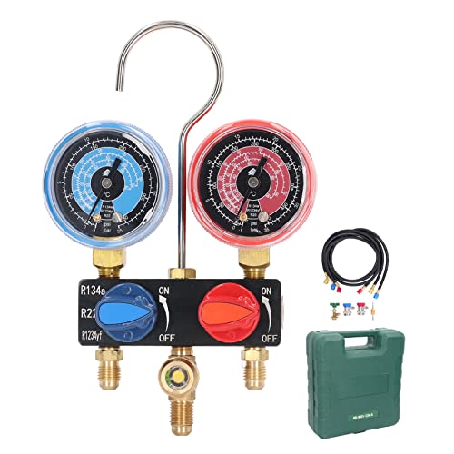 Juego Mini de Manómetro AC con Extremos Codificados por Color, Boquilla de Fusión Espejo, Material de Aleación para Refrigerantes R22, R134a y R1234yf, Herramientas para Mantenimiento Automotriz miniatura 1