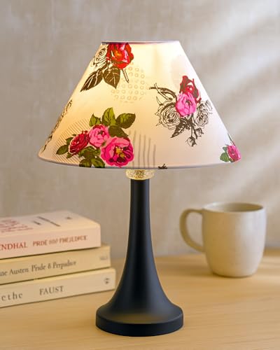 Image of Homesake Black Cone Crystal Metal Table Lamp for Living Room, Lamps for Bedroom, Modern Bedside Light, Decorative Night Lamp for Bedroom, Study, Office, Home Decor Lighting, Urn, Rose Shade