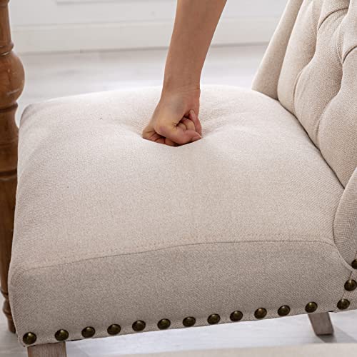 Duomay Modern Tufted Dining Chairs Set Of 4, Linen Upholstered Dining Room Chairs Armless Guest Side Chair For Kitchen Dining Room, Wingback Accent Chairs With Solid Wood, Beige #TOP5