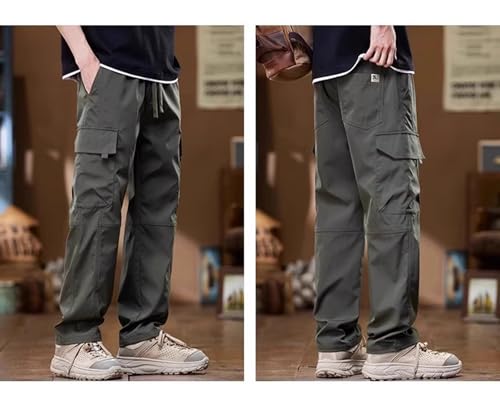 Straight Leg Casual Cargo Pants for Men Drawstring Elastic Waist Hiking Joggers Solid Color Athletic Pants3
