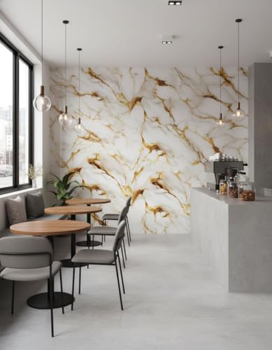 Image of VKR Premium Self Adhesive Waterproof Wallpaper | Peel & Stick Vinyl Furniture Covering for Kitchen Counter, Wardrobe, Table & Shelf Decor (White Gold, Pack of 1)