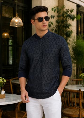 Image of Majestic Man Men's Cotton Regular Fit Short Printed Designer Kurta