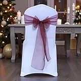 MDS Pack of 100 Organza Chair Sashes Wide Sheer Chair Bows Ribbon Tie Back for Christmas Party, Holiday Dinner, Thanksgiving, Harvest Dinner, Banquet, Reception, New Year Decoration - Burgundy