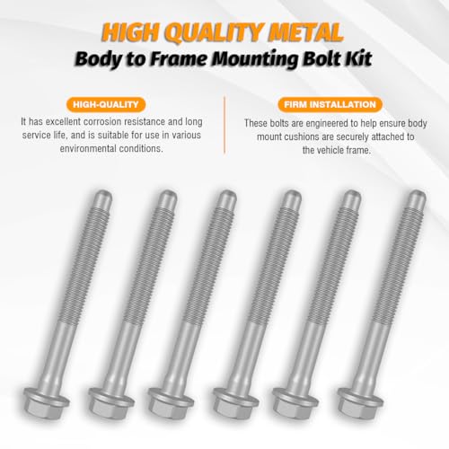 13857 for Chevrolet Body to Frame Mounting Bolt Kit, Cab Body Assembly Mount Cushion Bolt Grade 10.9 Compatible with Select GMC Sierra Chevy Cadillac Models 15704266 15704260 11516868 (6Pcs)