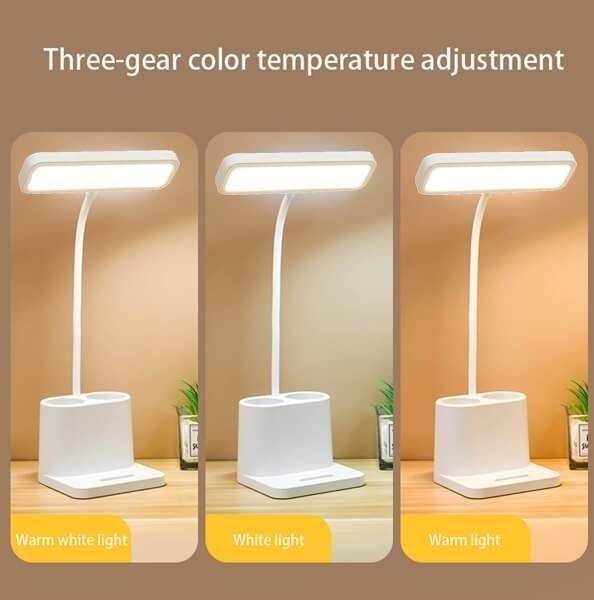 Image of One94Store LED Desk Lamp with Pen & Phone Holder - USB Charging Study Lamp with Touch Sensor, Adjustable Brightness, Eye Protection Light & Foldable Table Lamp for Students, Reading & Office