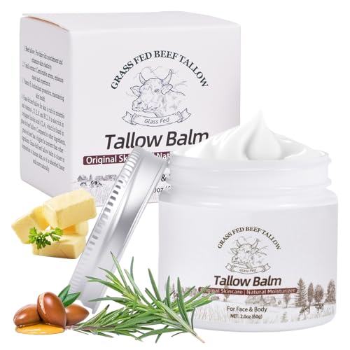 Beef Tallow Moisturizer Cream - 100% Grass Fed Whipped Beef Tallow for Skin, Face & Body Balm with Organic Jojoba Oil & Vitamin E, Natural Skin Care for Mature, Dry, Sensitive Skin (2.0oz)