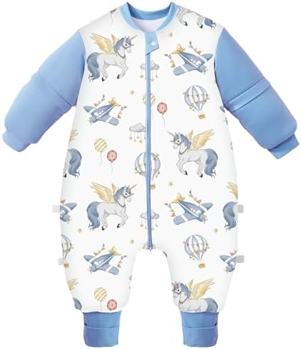Chilsuessy Baby Winterschlafsack mit Füßen und abnehmbare langärmelige Babyschlafsack mit Beinen aus natürlichen Bambusfaser kleine Kinder Schlafsack, 3,5 nehmen/Einhorn, XL/Baby H